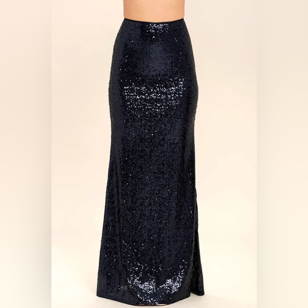 Johnny Wujek Glamorous Midnight Black Sequin Maxi Skirt - Picture 3 of 7